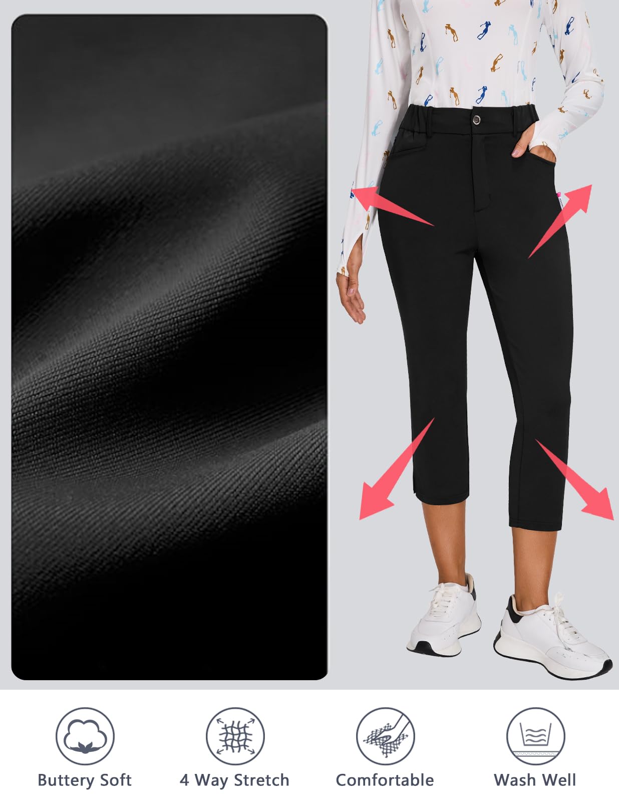 Pantalones de Golf para Mujer 7/8 elásticos con Cremallera Derecha Trabillas para cinturón Pantalones de Golf, Pantalones Piratas Ligeros para Deportes, Viajes, Trabajo