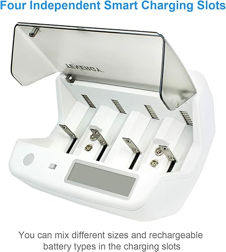 Vista 20 de Tenergy TN299 NiMH, NiCd, Li-ion, LiFePO4 Cargador universal + paquete de 8 baterías Centura D de autodescarga baja Tenergy