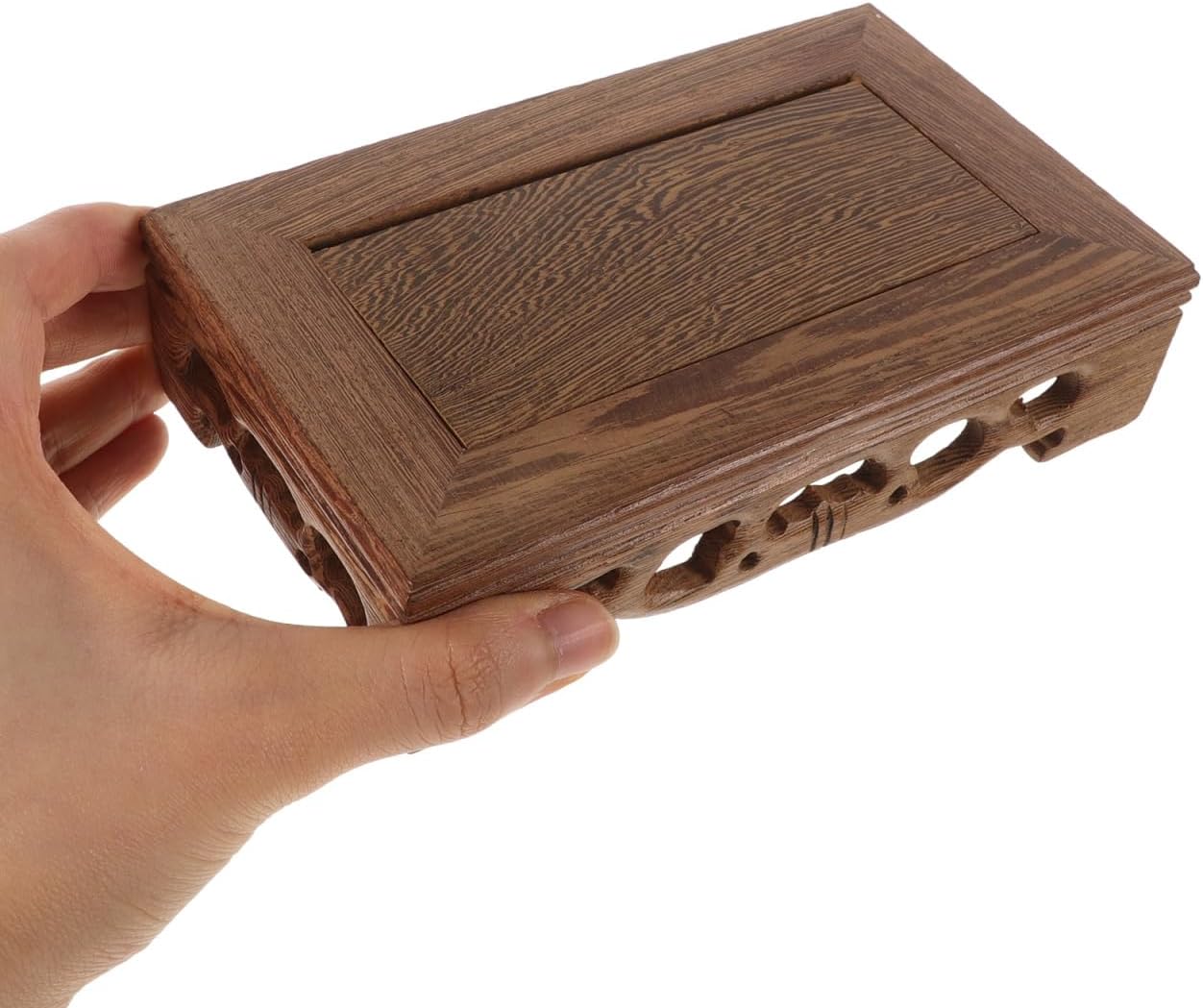 Ipetboom 1Pc Rectangular Wooden Seat Table Lamp Teapot Base Vintage Wood Carving Flowerpot Base Display Stand for Teapot Circular Bonsai Tea Tray Cake Decorative Holder Round, 5.9x3.5x1.5in