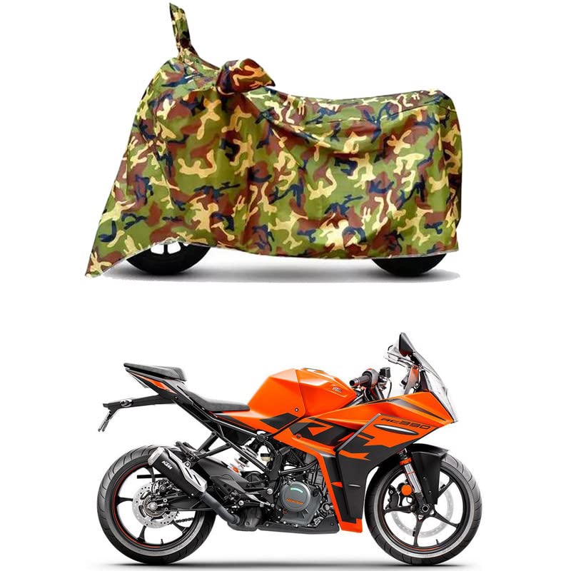 Image of Waterproof 100% PVC Coated Bike Scooty Two Wheeler Body Cover Compatible For KTM 2022 RC 390 GP Edition /UV-Rays /Heat Protection /Birds Dropping /Scratchproof /Dust proof /All [6X6 Jungle Print]