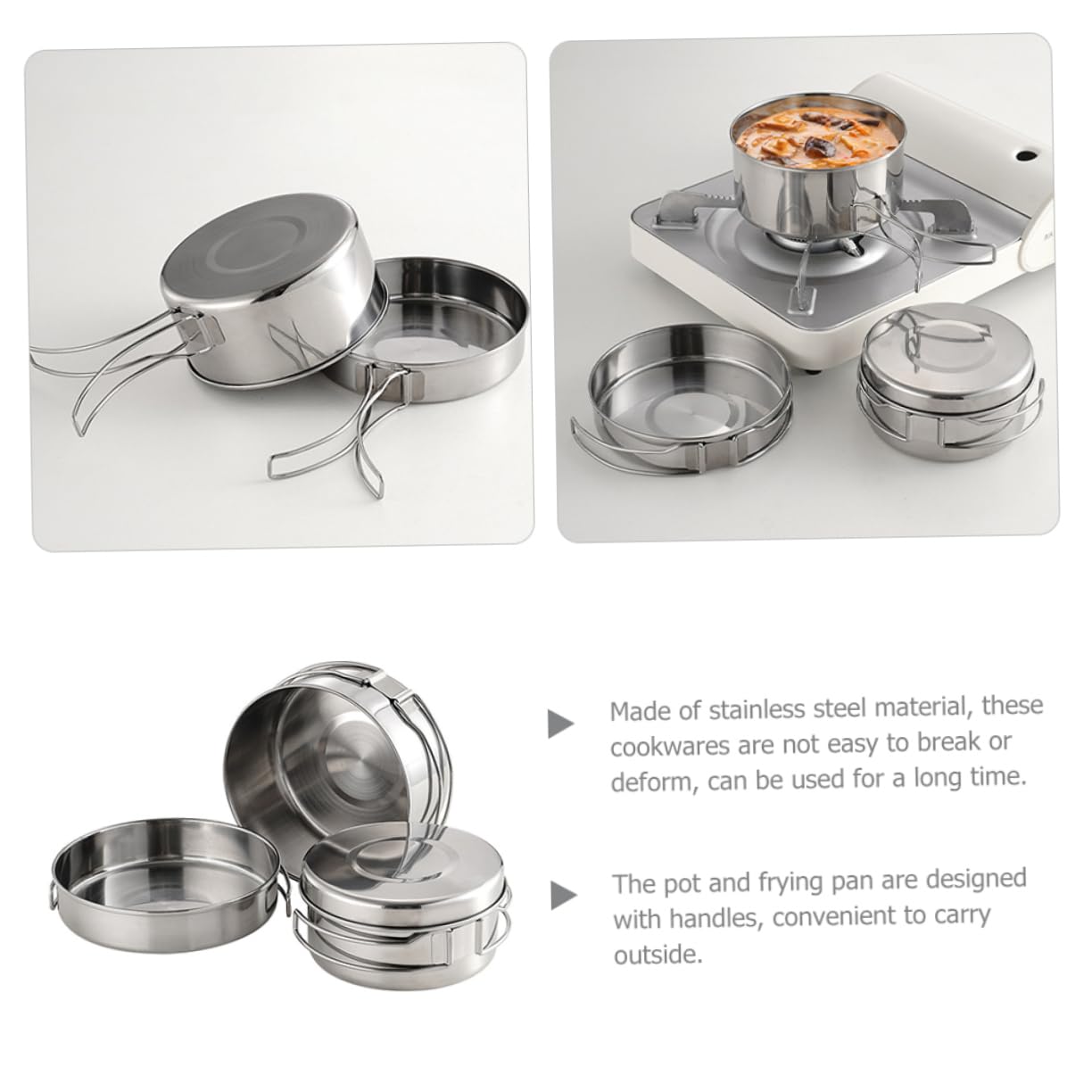 Abaodam Camping Cooking Pan Set Stainless Steel Portable Cooking Utensils for Camping Hiking Barbecue
