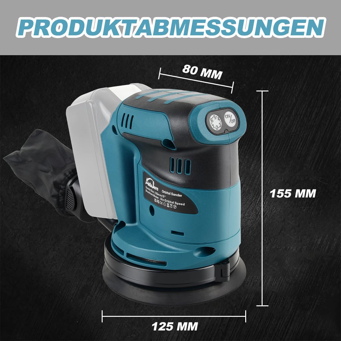Bürstenloser Exzenterschleifer Kompatibel mit Makita 18V Batterie 6 Leistungsstufe Exenterschleifmaschine 125MM Schwingschleifer zum Schleifen, Polieren, Oberflächen glätten (ohne Akku)