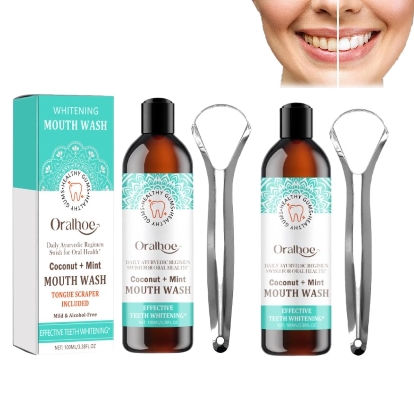 Cocomint Pulling Oil with 7 Essential Oils & Vitamins D, E & K2, Coconut Mint Mouthwash, Travel Oil Pulling Coconut Mint Mouthwash, Mint Oil Pulling Mouthwash with Tongue Scraper, Fresh Breath