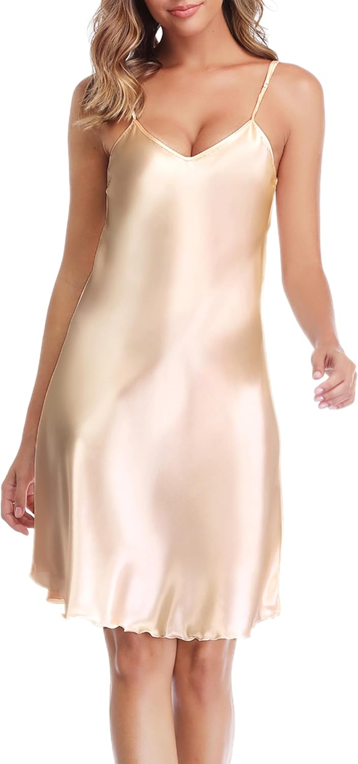 Women's Satin Nightgown Silk Slip Chemise Sexy V Neck Sleepwear Negligee Nighties Bridal Babydoll with Straps S-3XL - Image 3