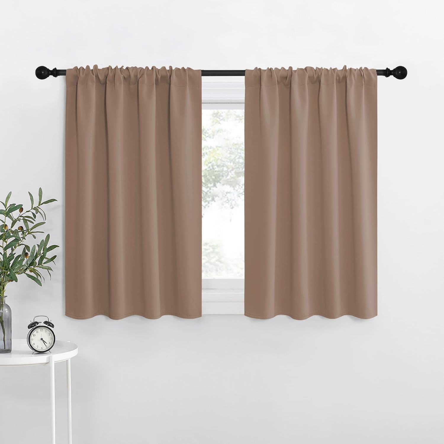 NICETOWN RV Blackout Curtains for Camper Windows, Window Treatment Thermal Insulated Rod Pocket Small Blackout Draperies/Drapes for Bedroom/Kitchen (Cappuccino, Set of 2, 34" Wide by 40" Long) Cappuccino 34"W x 40"L (Pack of 2)