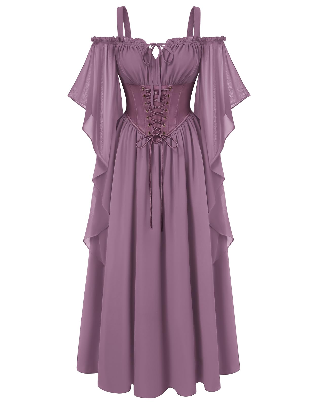 Scarlet Darkness Women's Corset Waist Renaissance Fairycore Costume Dress, Light Lilac, XL