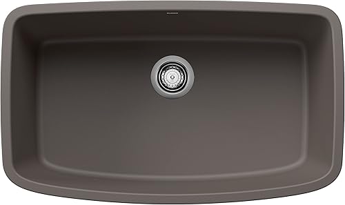 BLANCO 443128 Valea - Fregadero de cocina empotrado con cuenco súper individual, 32 pulgadas de largo x 19 pulgadas de ancho, color gris volcán