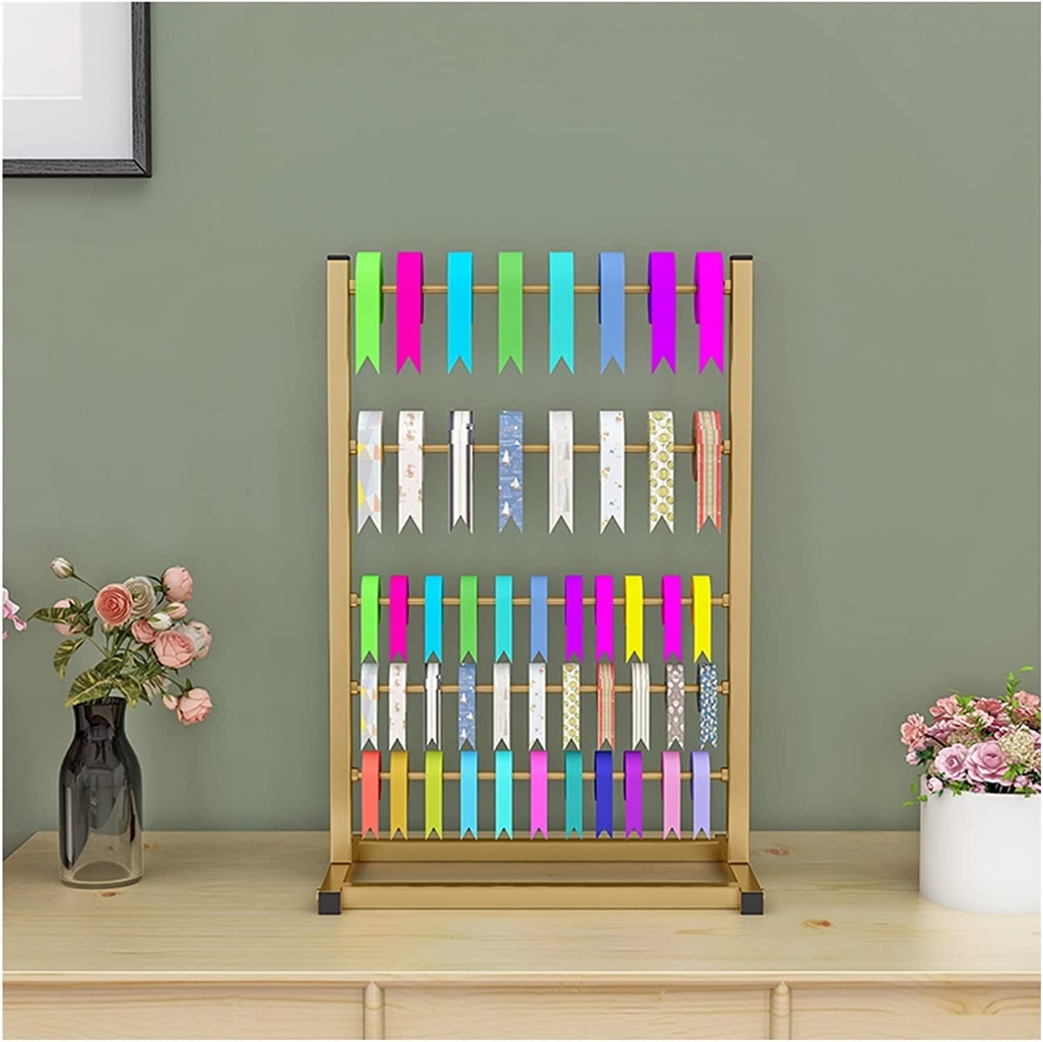 Organizador de almacenamiento de metal – 5 niveles comerciales de cintas para sala de manualidades, tienda de flores, sala de costura, soporte extraíble para barra
