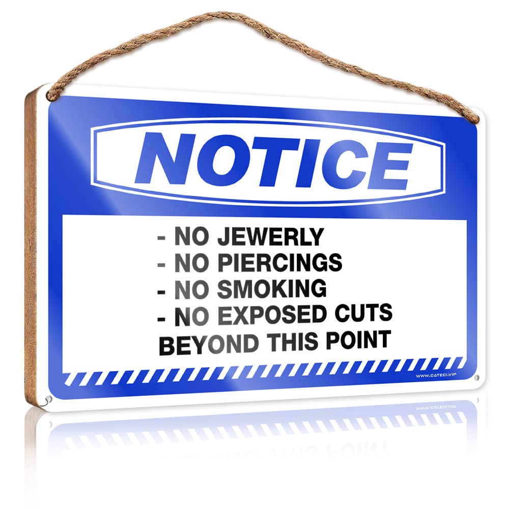 HELIOFORGE Home Hanging Sign Notice No Jewerly No Piercings No Exposed Cuts No Smoking Wooden Sign(20X30CM)