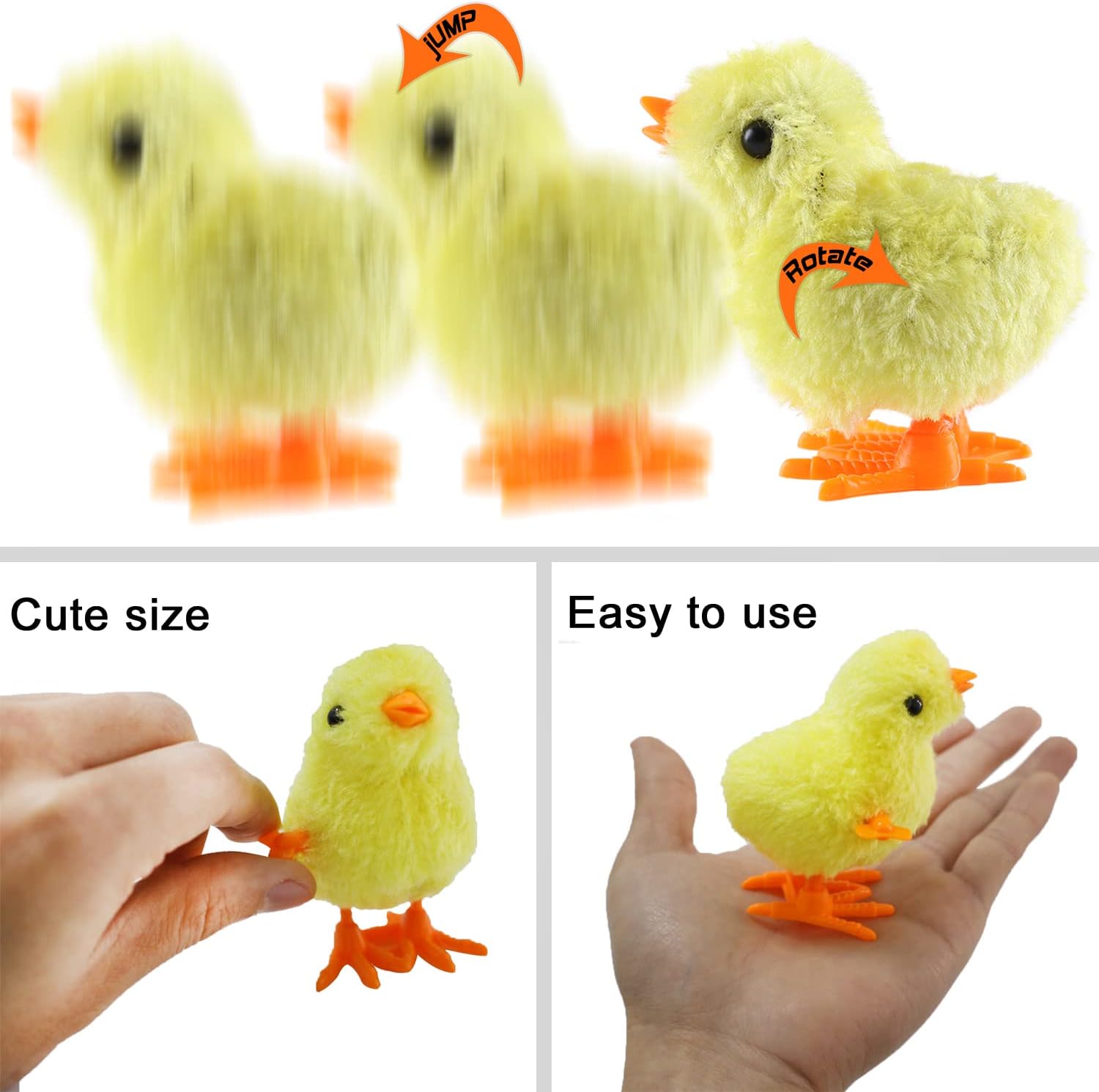 8 Pack Easter Chick Wind-Up Toys, Plush Chick Clockwork Toys Fluffy Chicken Wind Up Toys Novelty Walking Jumping Toys for Kids Easter Egg Hunt Basket Stocking Stuffer Party Favor Birthday Gift