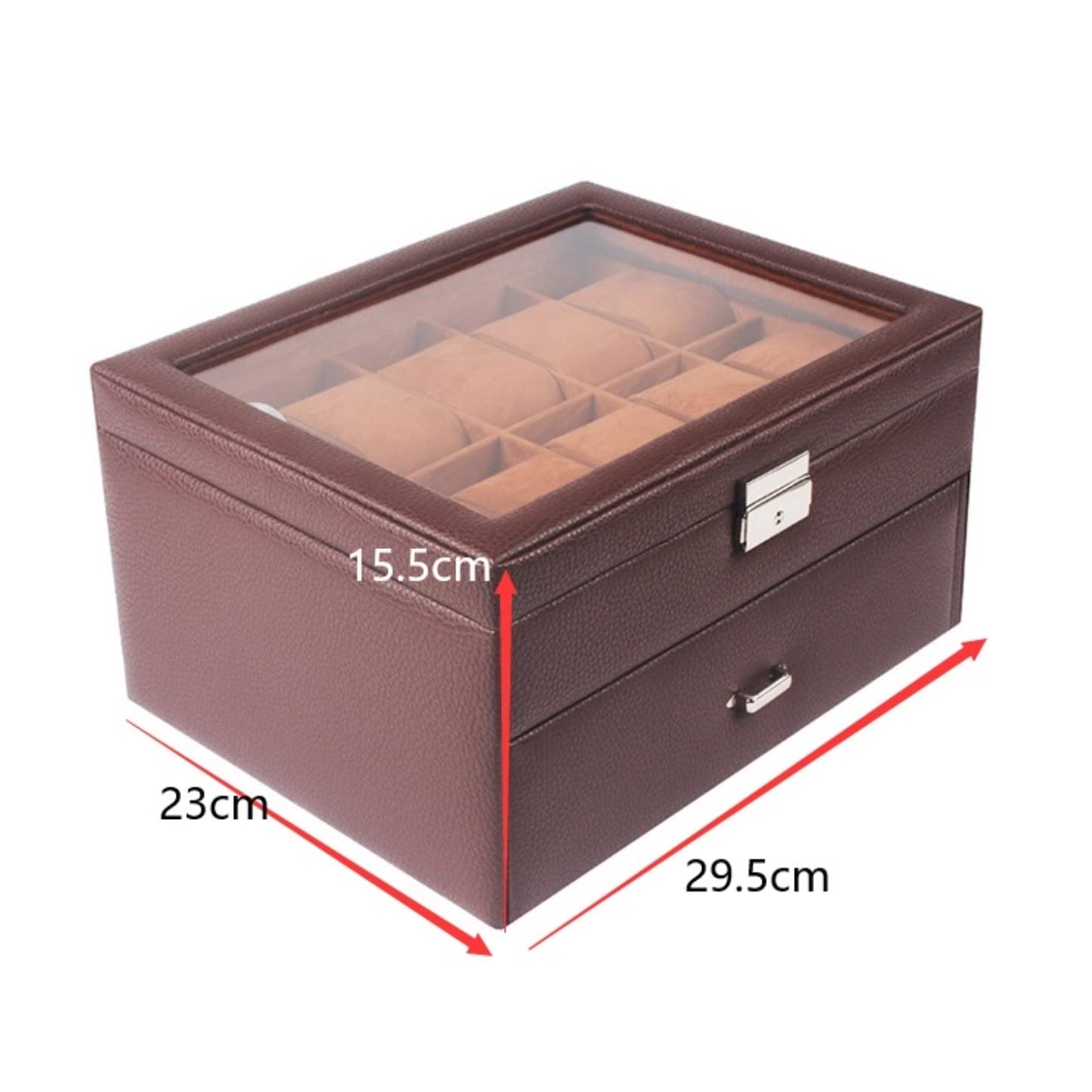 Uhrengehäuse, Uhren-Organizer, doppelschichtig, 20 Fächer, Uhrenaufbewahrungsbox mit Schublade und Glasdisplay, abschließbare Uhrenbox interesting