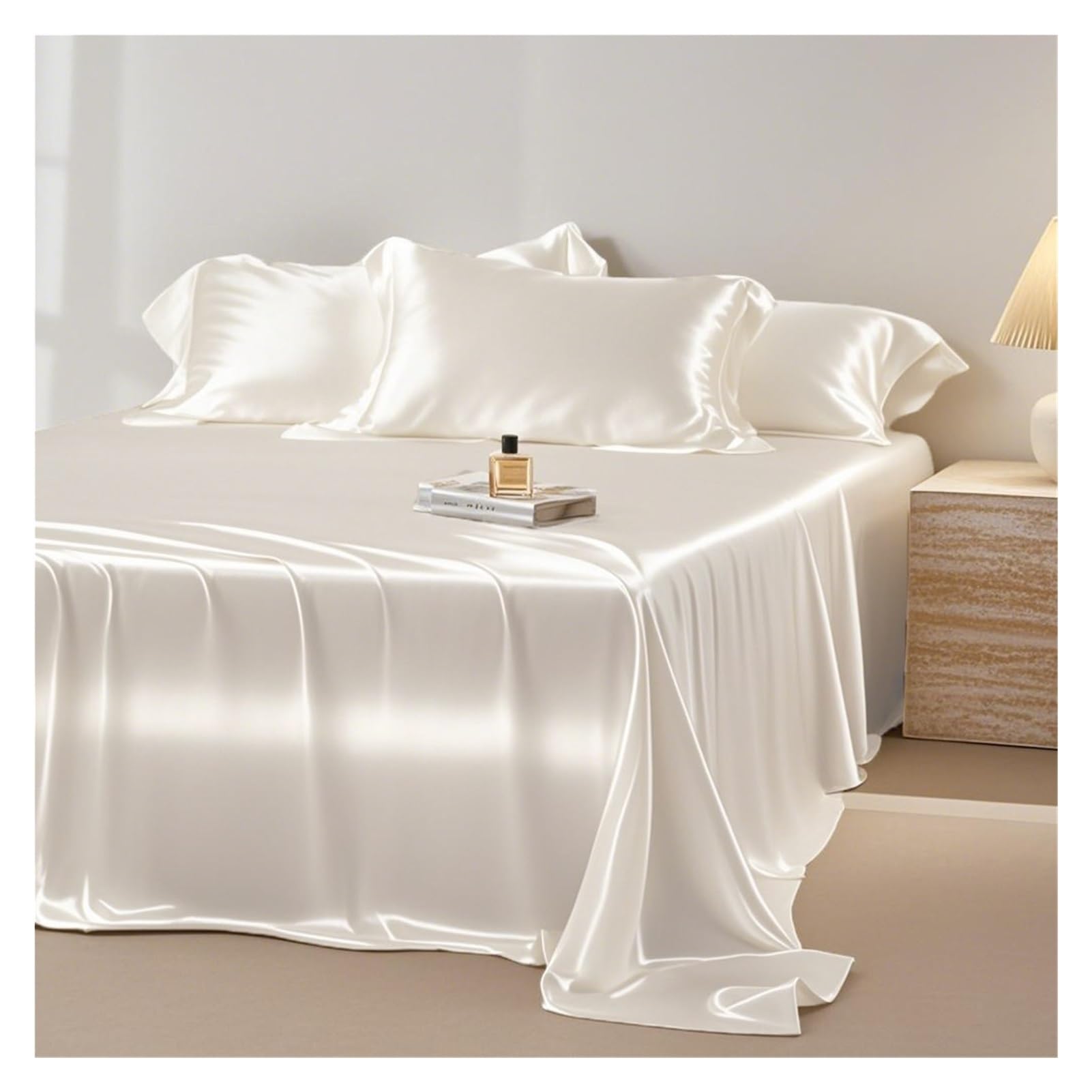 Sabanas encimeras de satén 170x230cm 230x250cm 250x250cm Ropa de Cama ultrasuave y Sedosa de Lujo, sábana Plana para Adultos y niños(Beige,170x230cm)