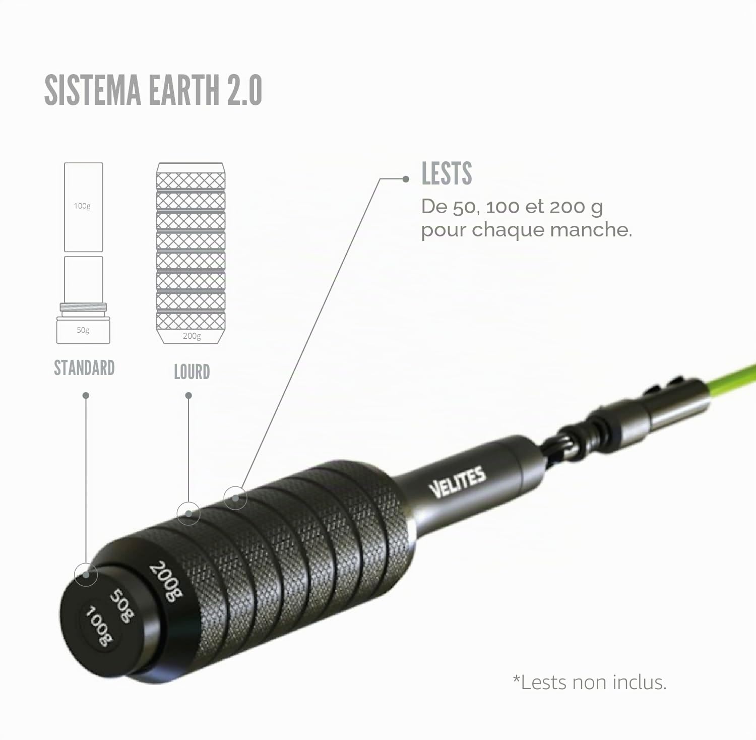 Velites Earth 2.0 Corde à sauter lestée pour entraînement croisé, boxe et fitness Idéal pour maximiser les efforts musculaires | Corde d'entraînement