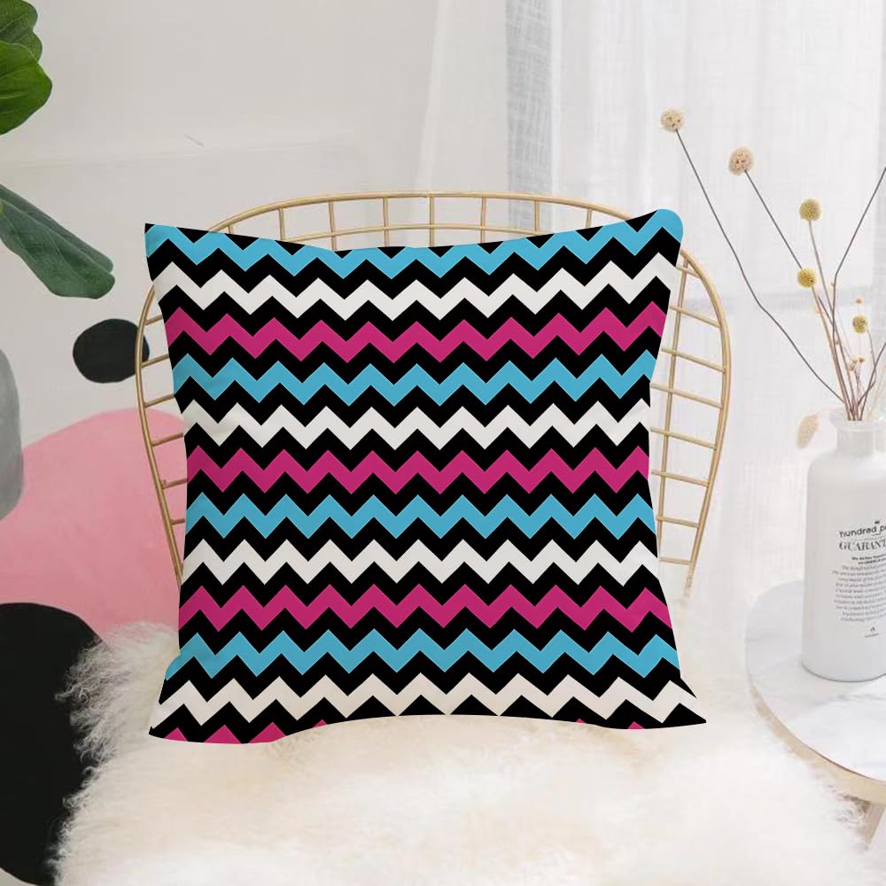 HYOSXW Cushion Cover,Throw Pillow Case Home Decorative for Living Room Bedroom Sofa Chair 16X16 Inch,Contrasting colors, jagged patterns, blue, pink, white, black, geometric waves,Pillowcase 40X40cm