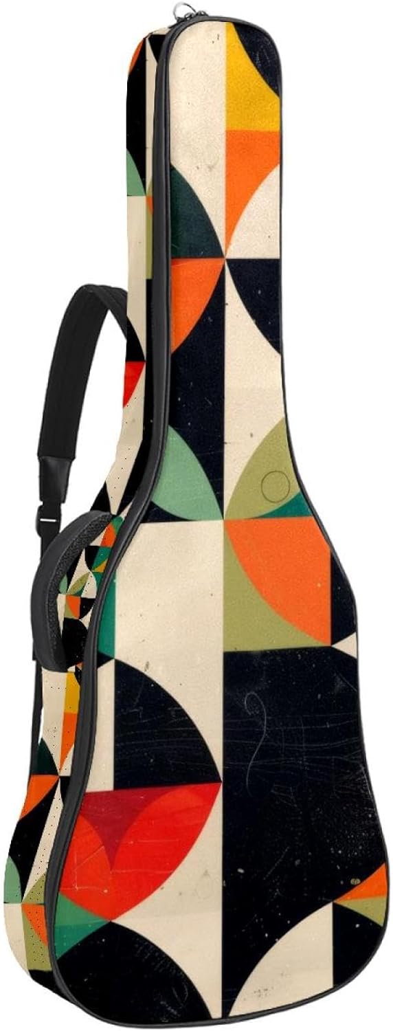 40 41 42 Inch Guitar Bags, Waterproof Padded Acoustic Guitar Case Backpack with Adjustable Shoulder Strap & Pockets, Geometric Abstract Colorful Pattern