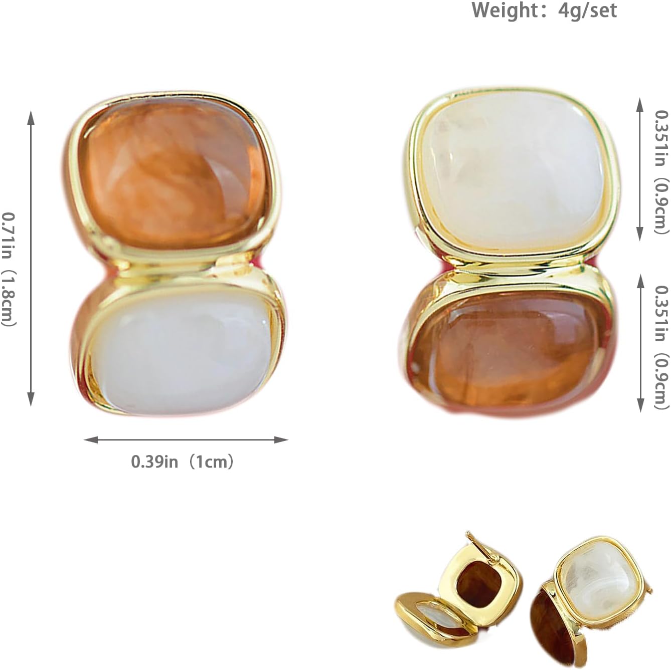 Amber Square Stud Earrings,Vintage Earrings for Women, Anti-Allergy - Image 2