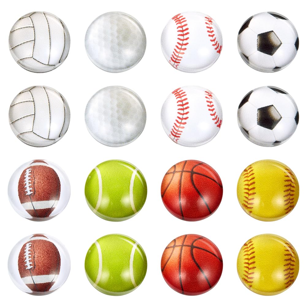 Cabochons en verre de 12 mm pour fabrication de bijoux de tennis, football et thèmes sportifs