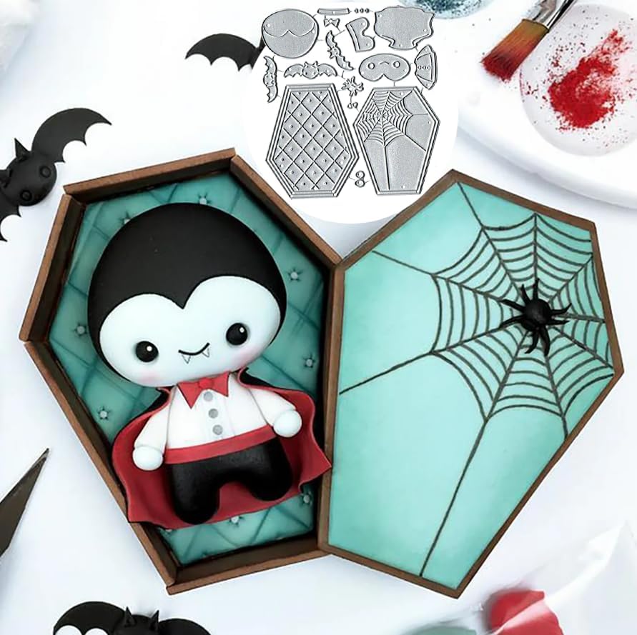 Troqueles de corte de metal de vampiros de Halloween, troqueles de corte de vampiros de Halloween, tarjetas de papel, plantillas de corte para