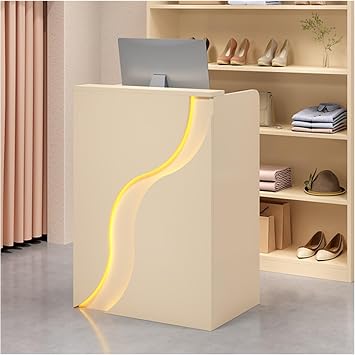 Modern and Simple Reception Desk with Counter, Front Desk Cashier Retail Counter with LED Light, Beauty Salon Retail Counter, Cashier Desk, Home OfficeCream,L100cm/39.4in