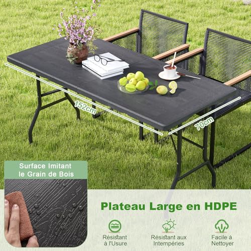 Table de camping pliable GOPLUS 152 cm imitation bois - 5