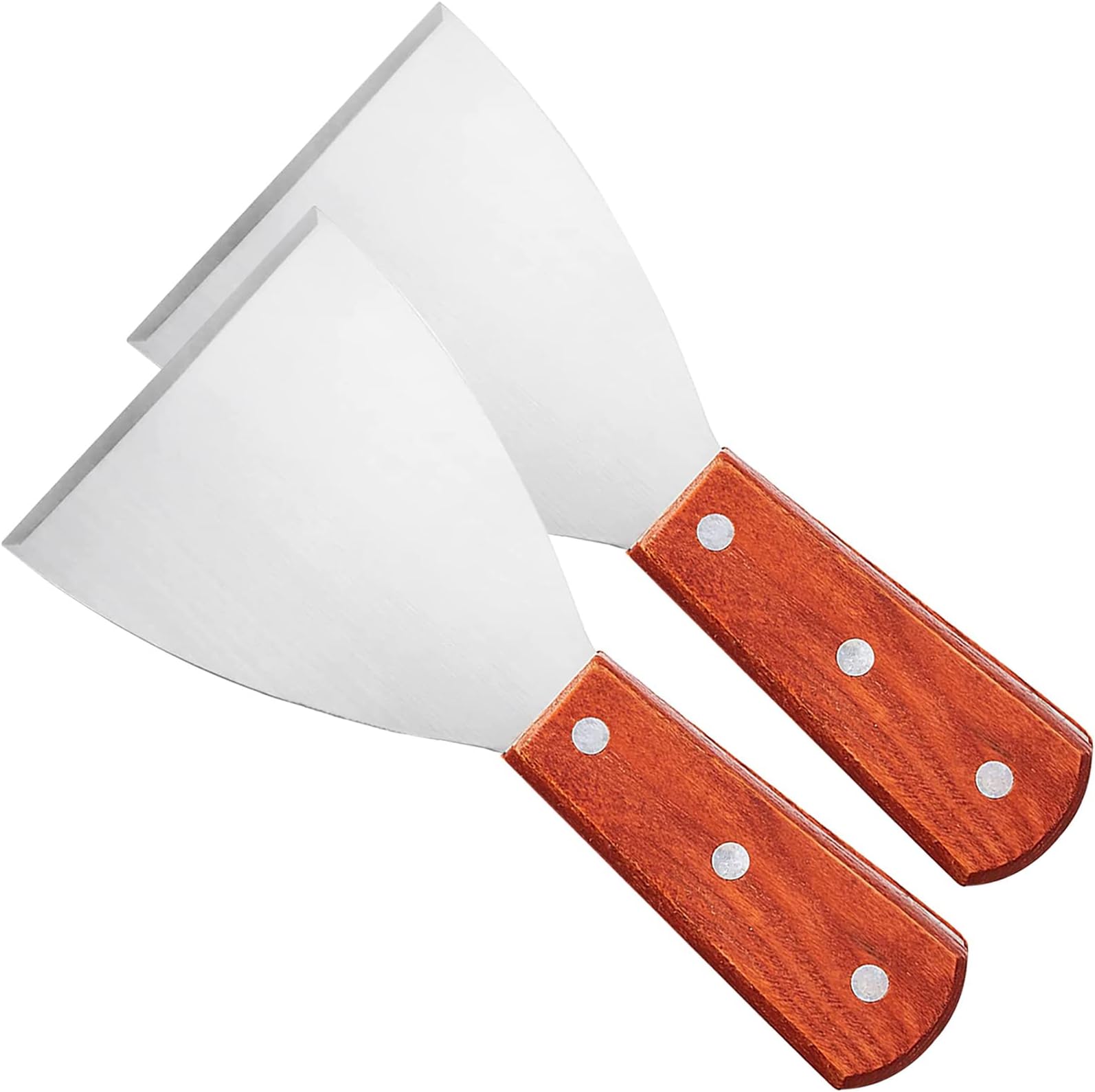 Premium Stainless Steel Slant Edge Grill Scrapers Wood Handle for Barbecue Cooking 2 Pack