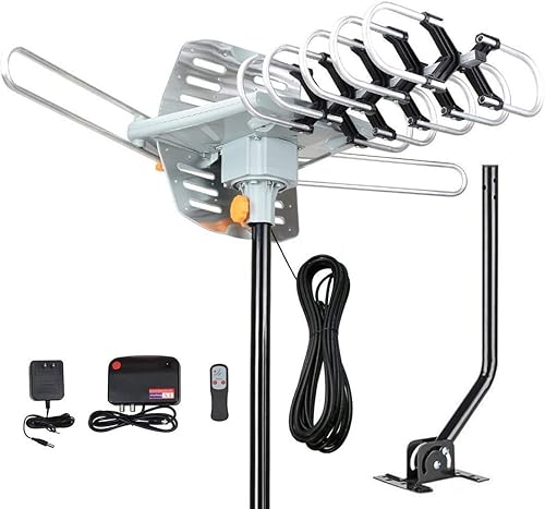 Miniatura 1 de Antena de TV HD amplificada digital para exteriores para rango de 150 millas con poste de montaje y cable coaxial RG6 de 33 pies, compatible con 4K