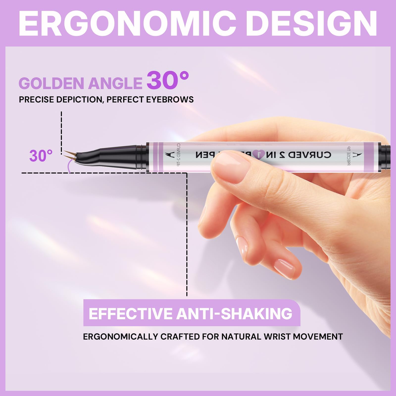 Augenbrauenstift, gebogen, um 30 °, Magic 2-in-1, Eyebrow Pen Pro, wasserdicht, mit 2 Spitzen, Augenbrauenstifte mit intensiver Microblading für Damen, Make-up, das den ganzen Tag anhält