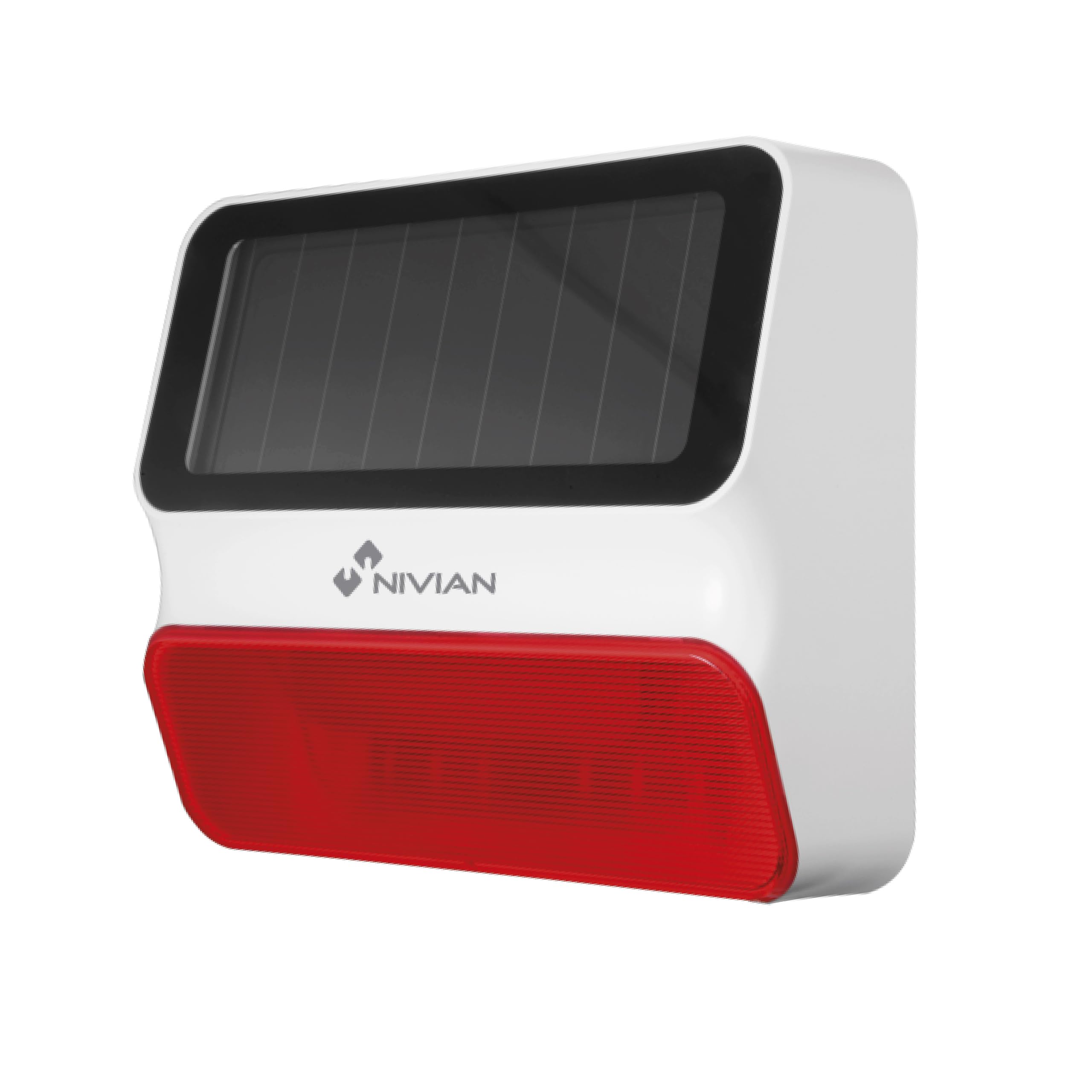 Nivian–Sirena inalámbrica con alimentación solar compatible con alarma Nivian–Apta exterior– Alerta lumínica y sonora de 100dB–Incluye batería de respaldo-Fácil instalación sin necesidad de cables