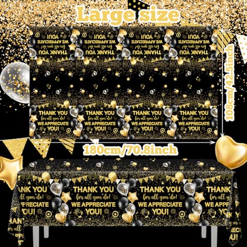 Image of We Appreciate You Tablecloth Decoration,Thanks You Party Decoration 3pcs Black and Gold Thank You for All You Do Table Covers for Appreciate Party Employee Teacher Doctor Decor