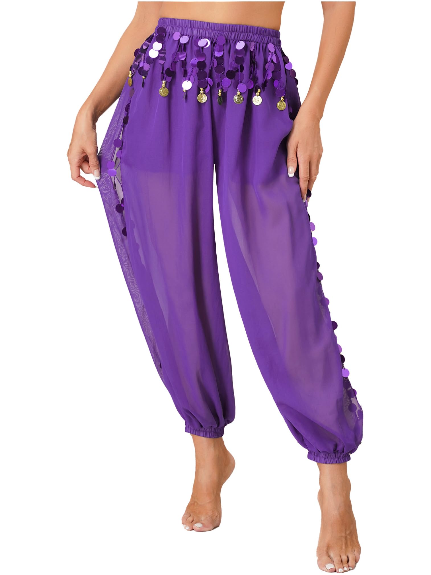 ranrann Traje de Danza del Vientre para Mujer Top Corto Sujetador y Pantalones de Lentejuelas Brillantes de Princesa Árabe Disfraz de Bailarina India