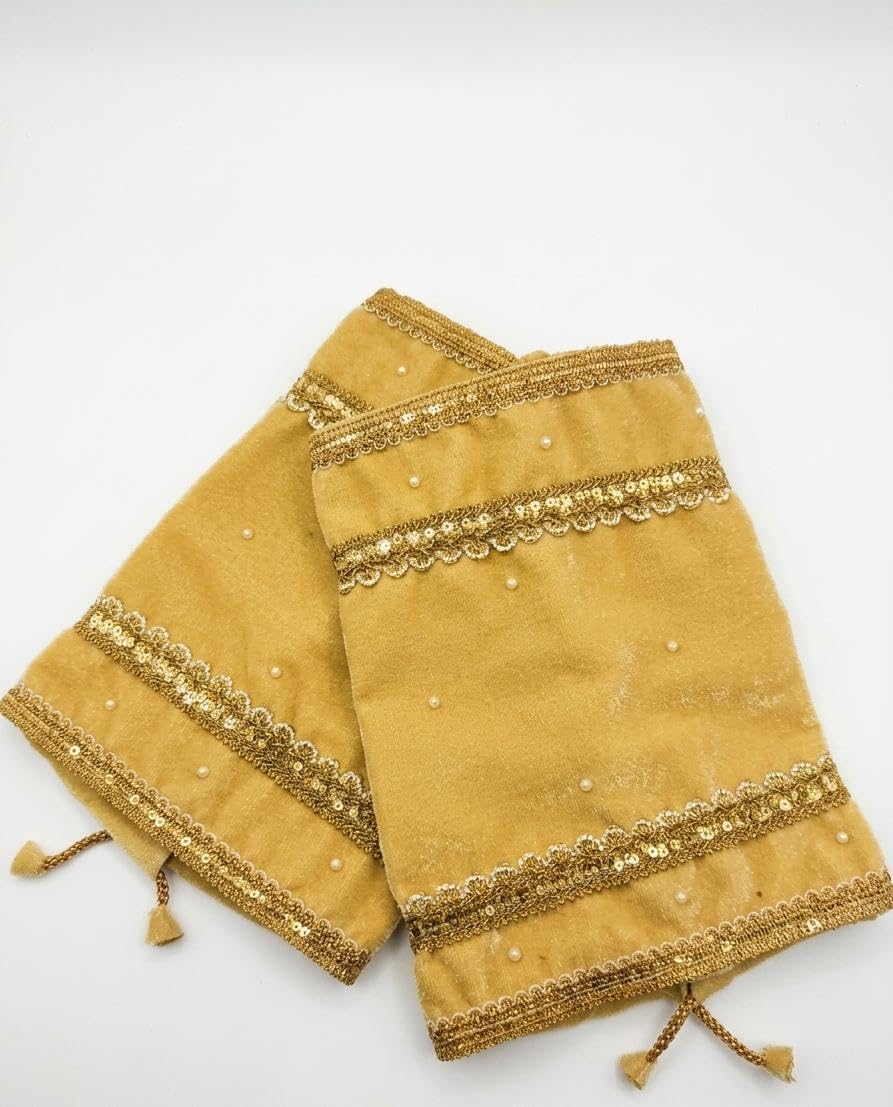Chuda Cover for Women | Golden Velvet Bangle Cover with Gold Lace Embellishment and Pearl Work | Drawstring Closure Chuda Pouch | Traditional Jewellery Storage Accessory for Wedding Festive Gift-image-28