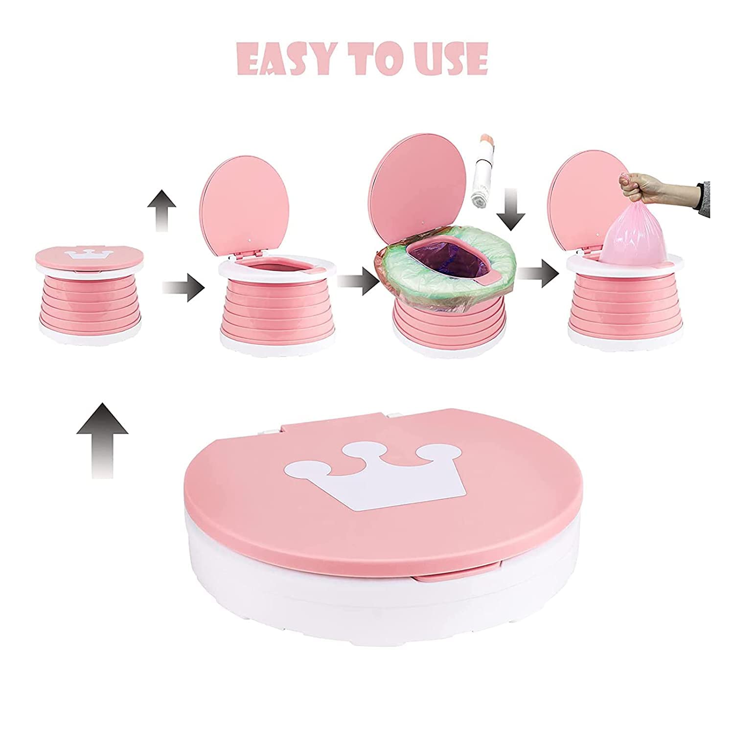 Vasino 2 In 1 Con Paraspruzzi - Portatile, Per Bambini 6 Mesi-5 Anni, Rosa - Foto 6