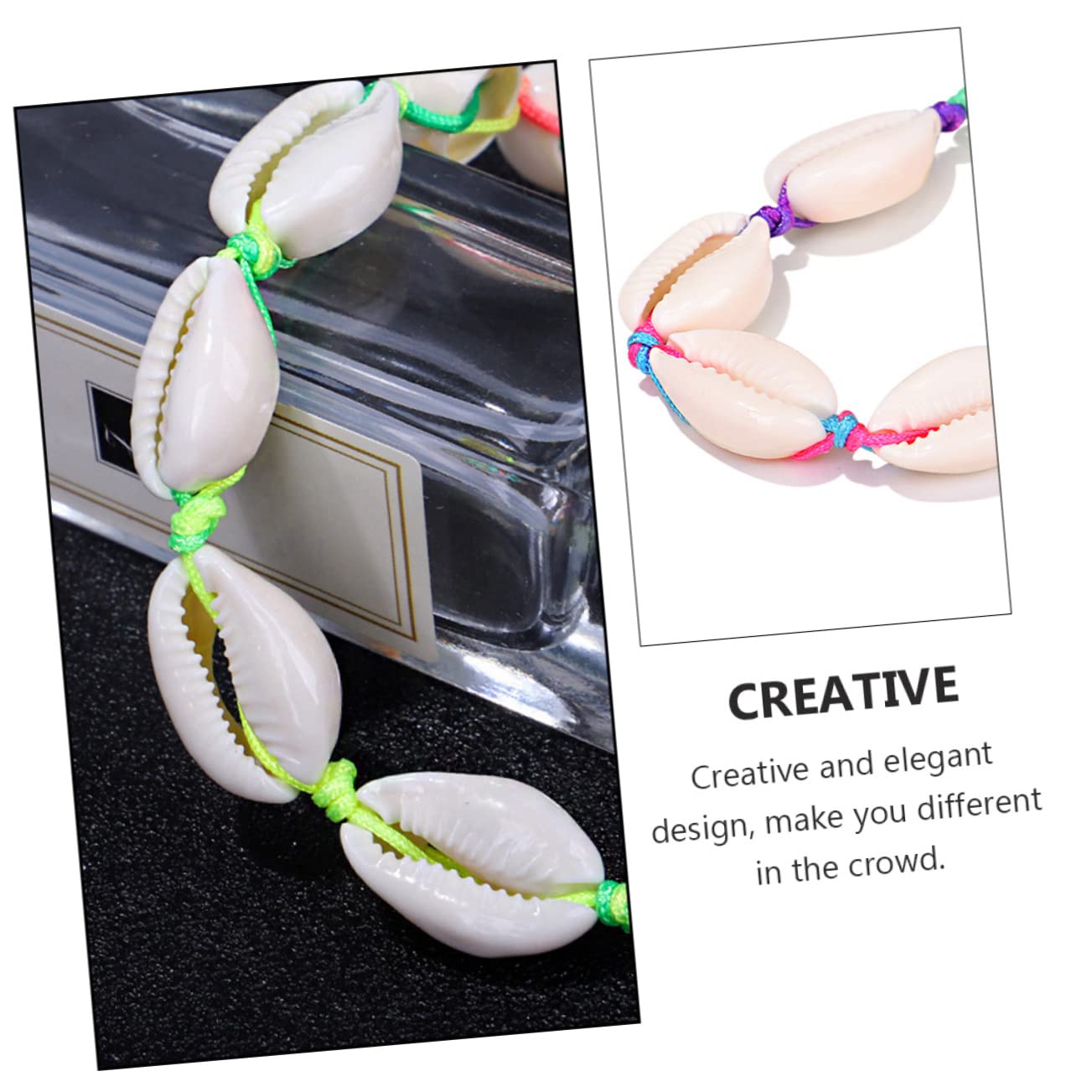 Accesorios 1 Juego de tobillera de concha colgante de concha joyería para mujer collar de cuentas bohemio cuerda trenzada