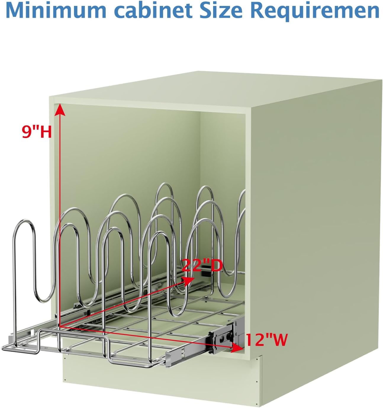 ROOMTEC Slide Out Pan and Pot Lid Organizer for Cabinet, Kitchen Pull Out Pot Lid Rack Pantry Cutting Board Bakeware Cookware Holder - 11in. W x 21in. D - Chrome