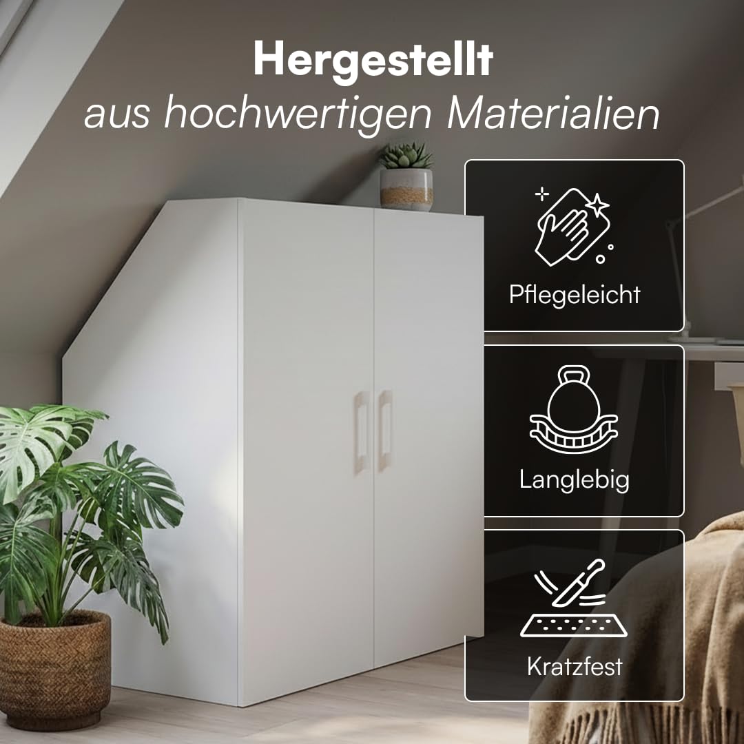 Bellamio Aland Dachschräge Regal weiß 100x90x52 HxBxT Schrank 2 Türen 3 Fächer Bücherregal Kleiderschrank