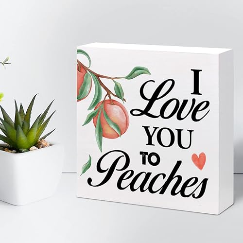 Miniatura 5 de z-crange Letrero de madera con texto en inglés "I Love You to Peaches" para decoración de escritorio, caja de madera rústica con frase de amor