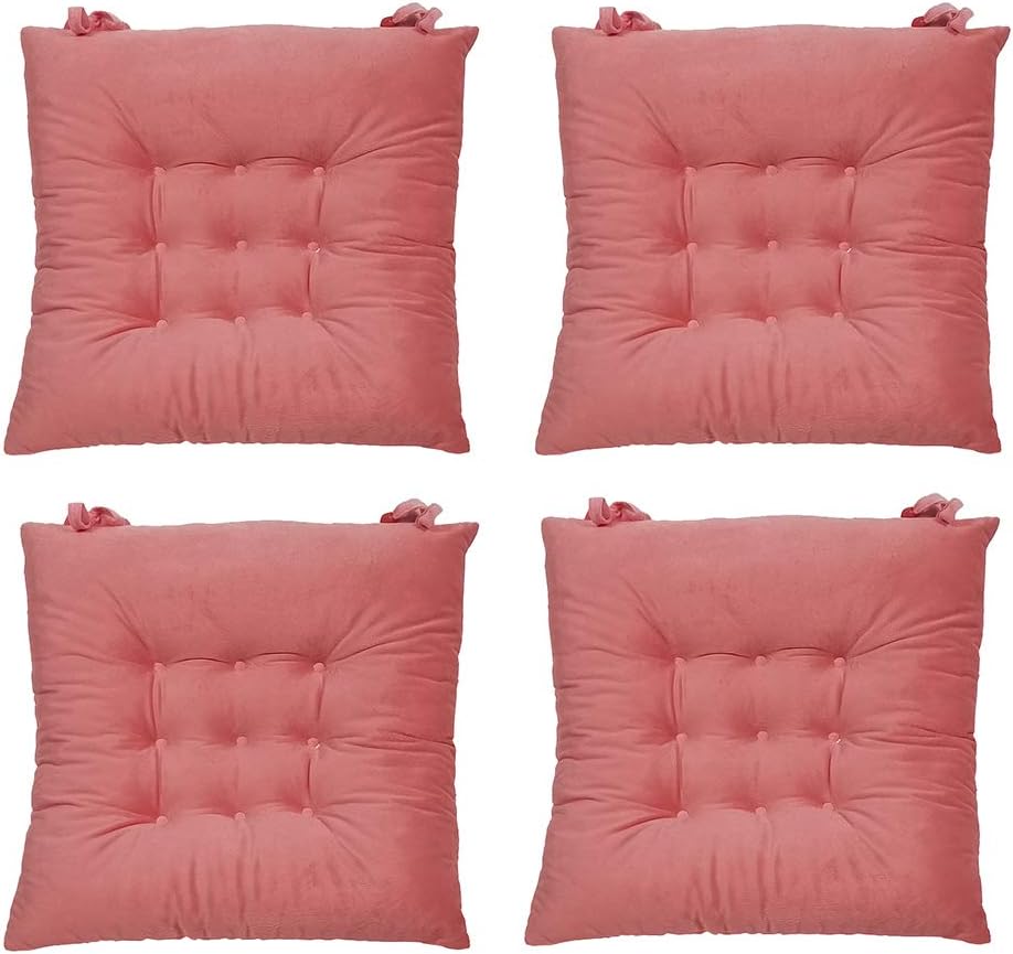 Hevice Set of 4 Chair Pads and Cushions, Seat Cushions for Dining Room Home Kitchen Chair Pads Pillow Perfect Seat Cushion, (4, Pink)