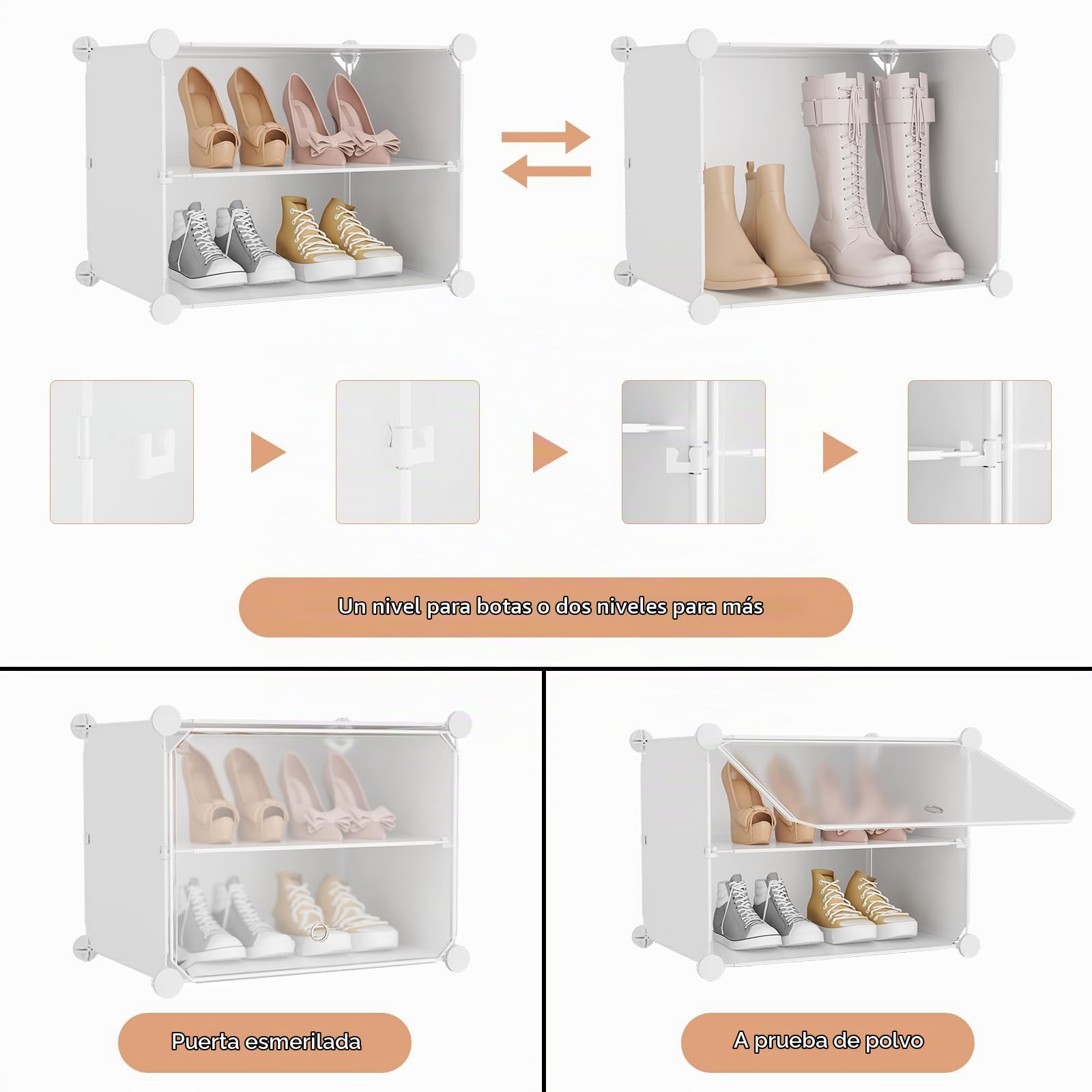 Zapatero, Zapatero Plastico 10 Niveles para 20 Pares, Zapatero Mueble Estrecho con Puertas, Shoe Rack Cabinet para Armario, Entrada, Dormitorio, Pasillo (Blanco, 1 x 10)
