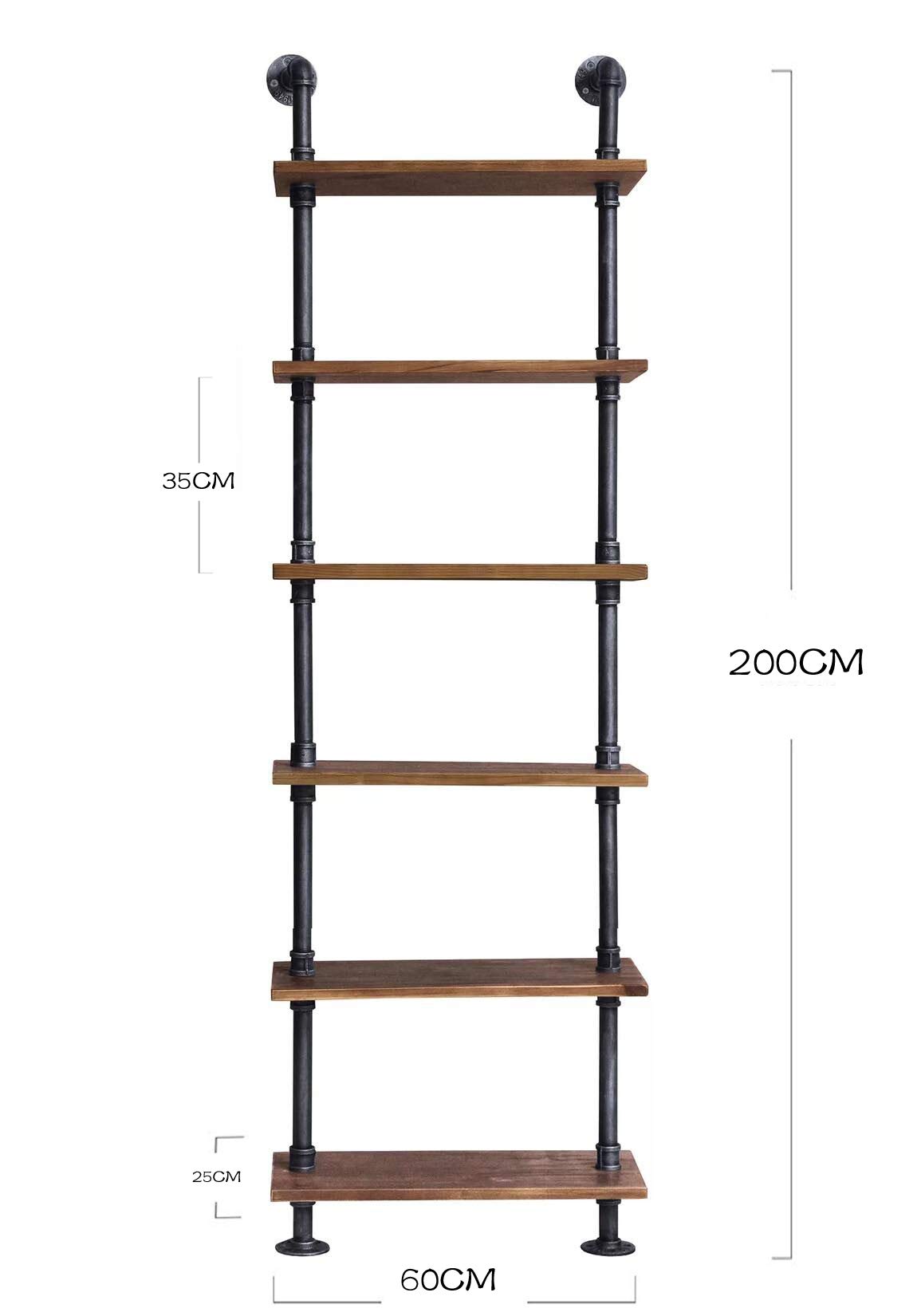 Diwhy Industrial Pipe Shelves Rustic Modern Wood Ladder Bookcase with Metal Frame,Pipe Wall Shelf,Wood Storage,Home Decor,Display Shelving,Retro Floating Wood Shelving,6 Layer Bookshelf