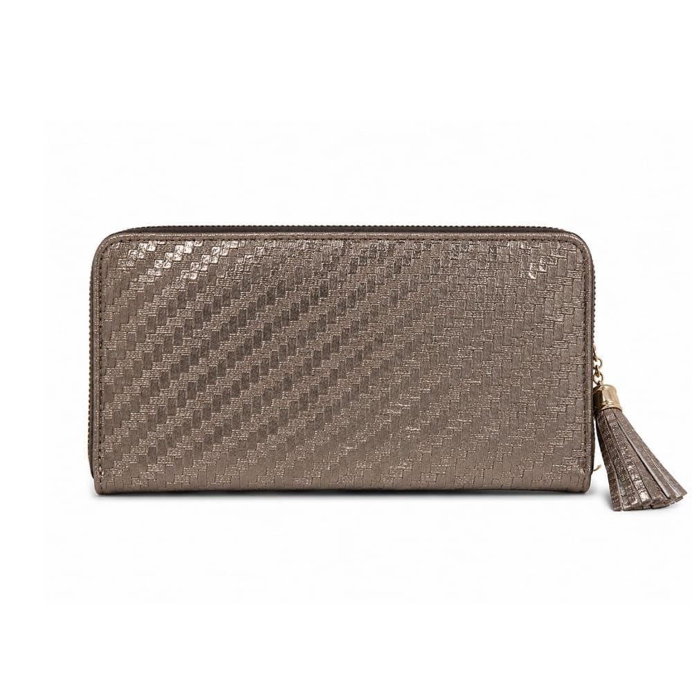 Premium Metallic Women's Wallet | Faux Leather Zip Around Long Clutch Purse with Tassel | Cash & Mobile Organizer | Champagne Gold, Rose Gold, Silver, Grey & Bronze (Rose Gold)-image-44