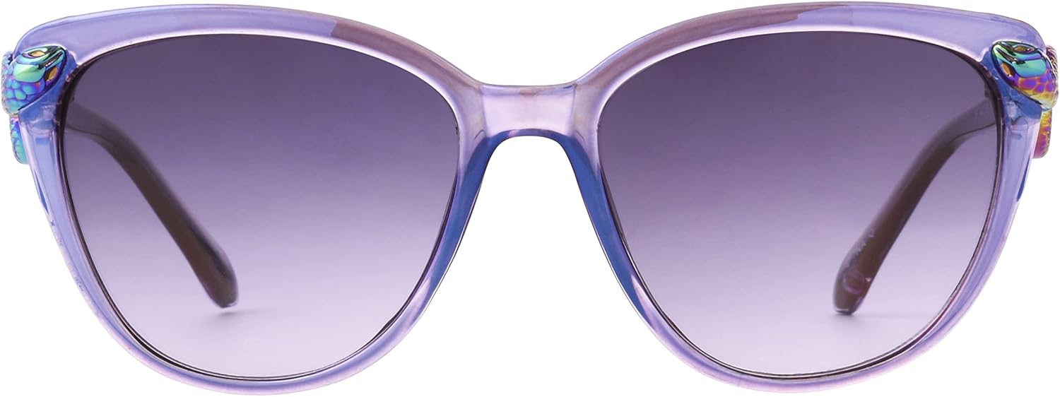 Betsey Johnson Women's Serpentine Cat Eye Sunglasses, Purple Crystal with Oil Slick Snakes, 56mm - Image 2