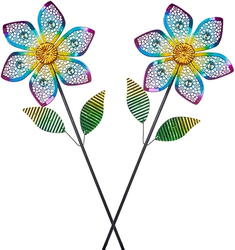 Miniatura 7 de Molinillos de viento para exteriores, molinetes de jardín de flores de metal, esculturas de viento de jardín y molinillos para decoración de patio,