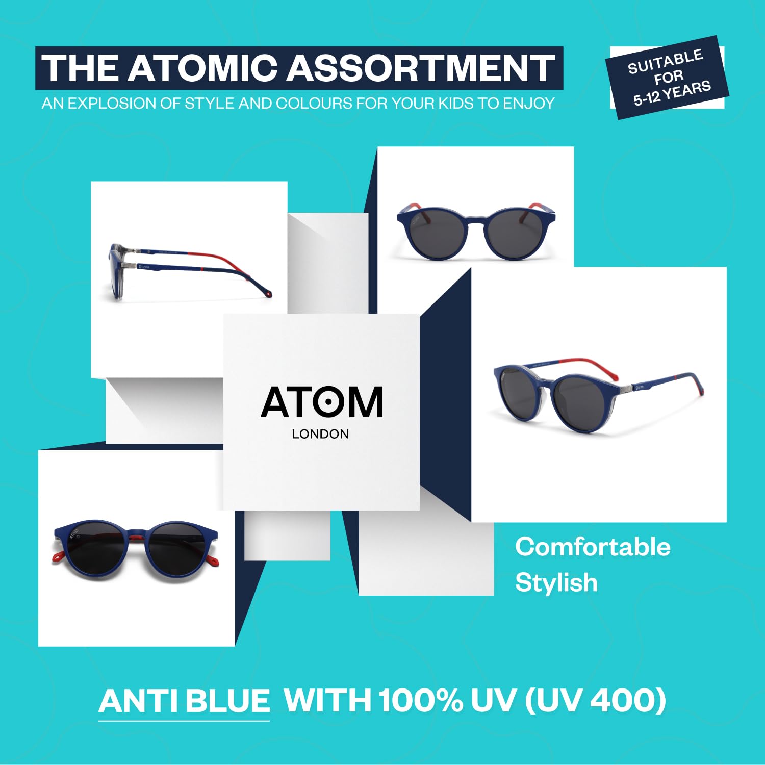 2-in-1 ATOM Kinder Blaulichtblockierende Brille – 100% UV-Schutz mit Magnetclip – geeignet für Kinder zwischen 5 und 12 Jahren für Jungen und Mädchen