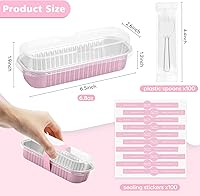 Vista 2 de Ruckae - Juego de 100 moldes mini para pan de aluminio con tapas y cucharas, moldes desechables de papel de aluminio, moldes rectangulares mini