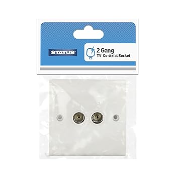 Status TV Aerial Socket 2 Gang Double Coaxial TV Aerial Connector, White