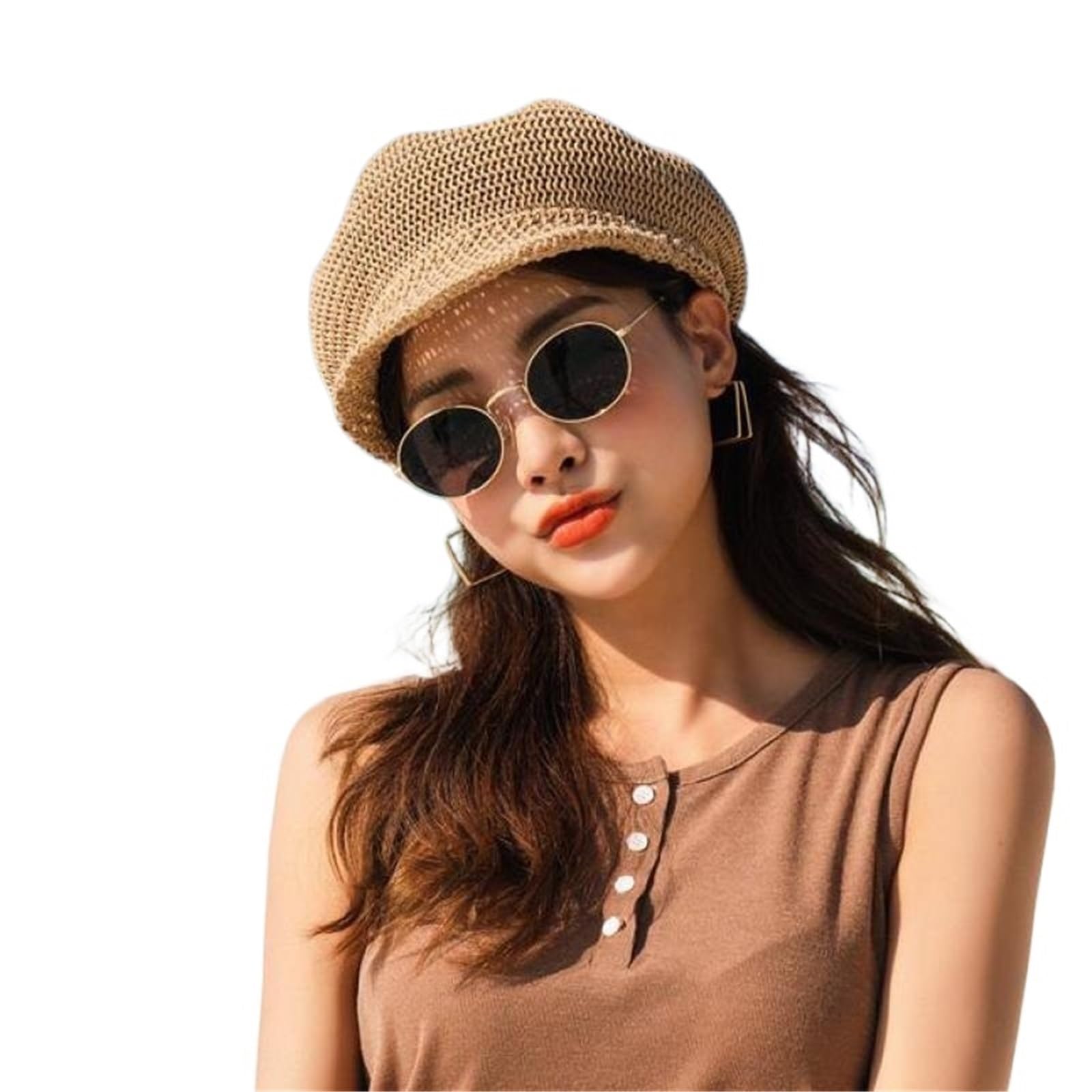Cappello di Paglia Berretto da Donna, Cappello da Sole, da Viaggio, da Spiaggia, Leggero e Traspirante.