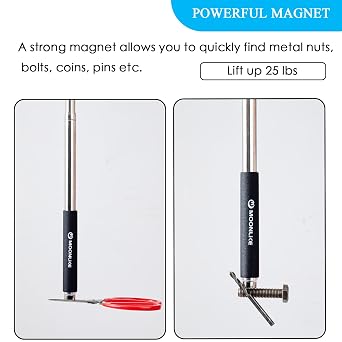Telescoping Pickup Tool Magnetic Pole with Hook, 10 ft Telescopic Grabber Hook Pole Wire Reacher Tool, Push Pull Rod