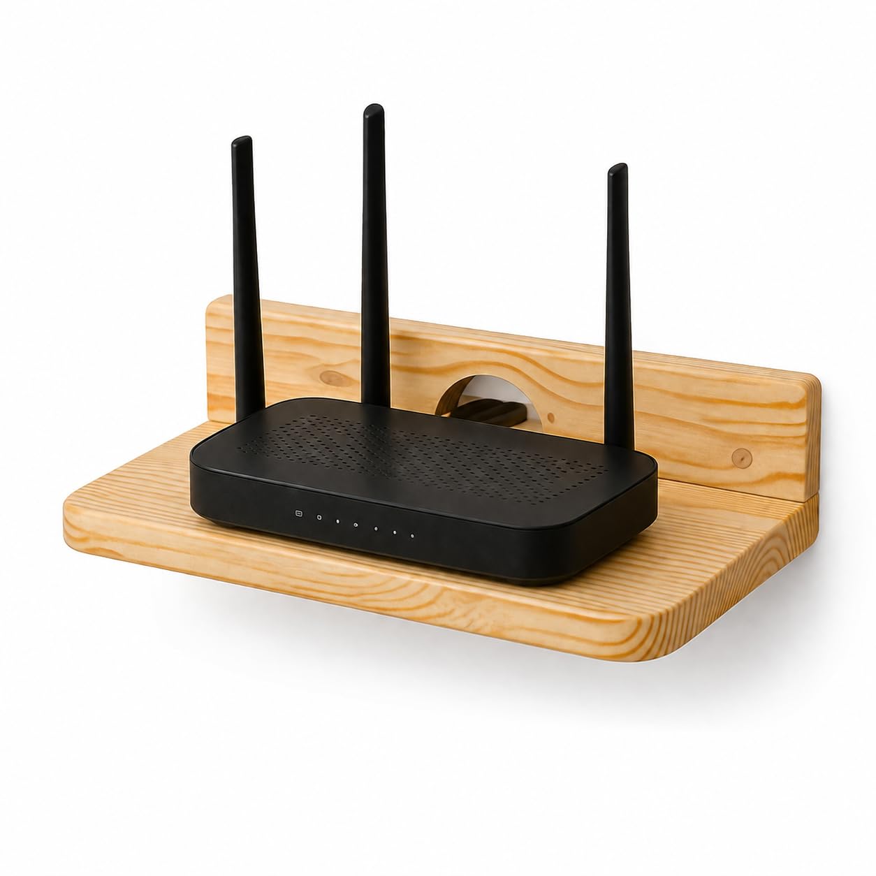 A&A Studio Solid Pine Wood WiFi Router Shelf | Wall Mounted Router Stand with Hidden Cable Management | Wooden Floating Shelf for Router, Modem, Set Top Box | Natural Finish-image-14