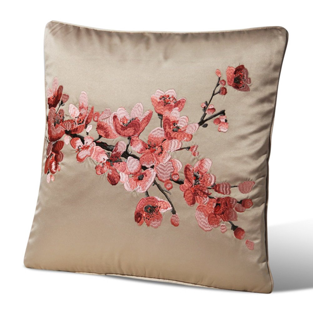 Coussin de broderie chinoise prune en soie pour canapé élégant 55x55cm