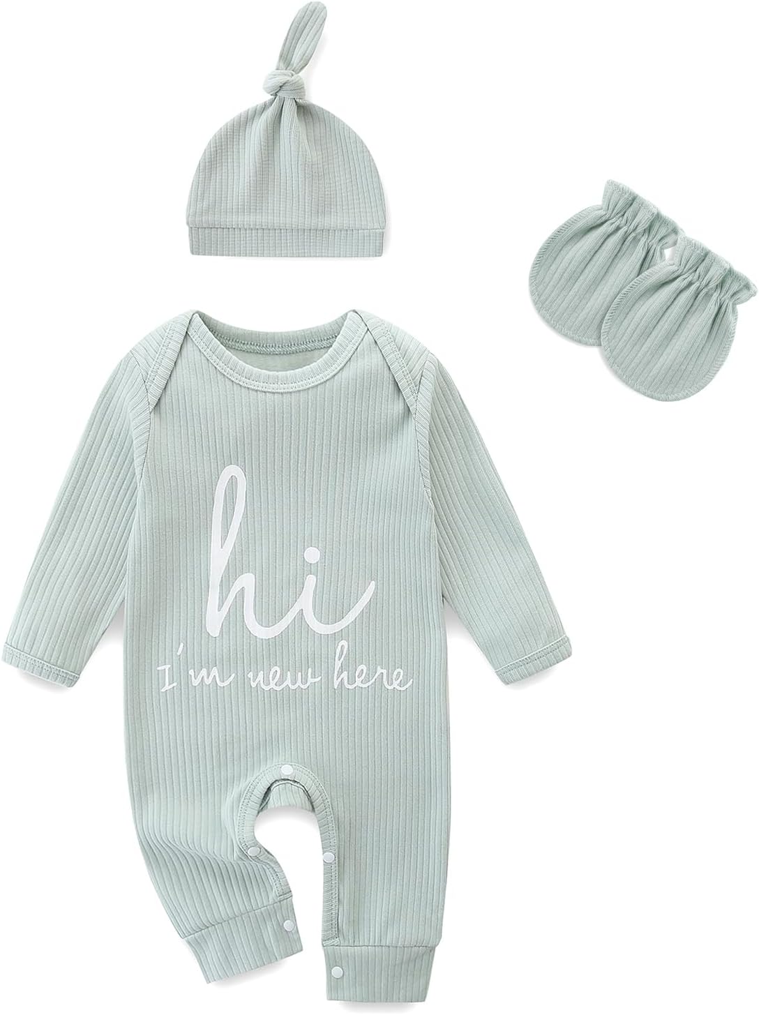Newborn Girls and Boys Romper, Hi I’m New Here Long Sleeve Cotton Baby Clothes, Newborn Coming Home Outfit